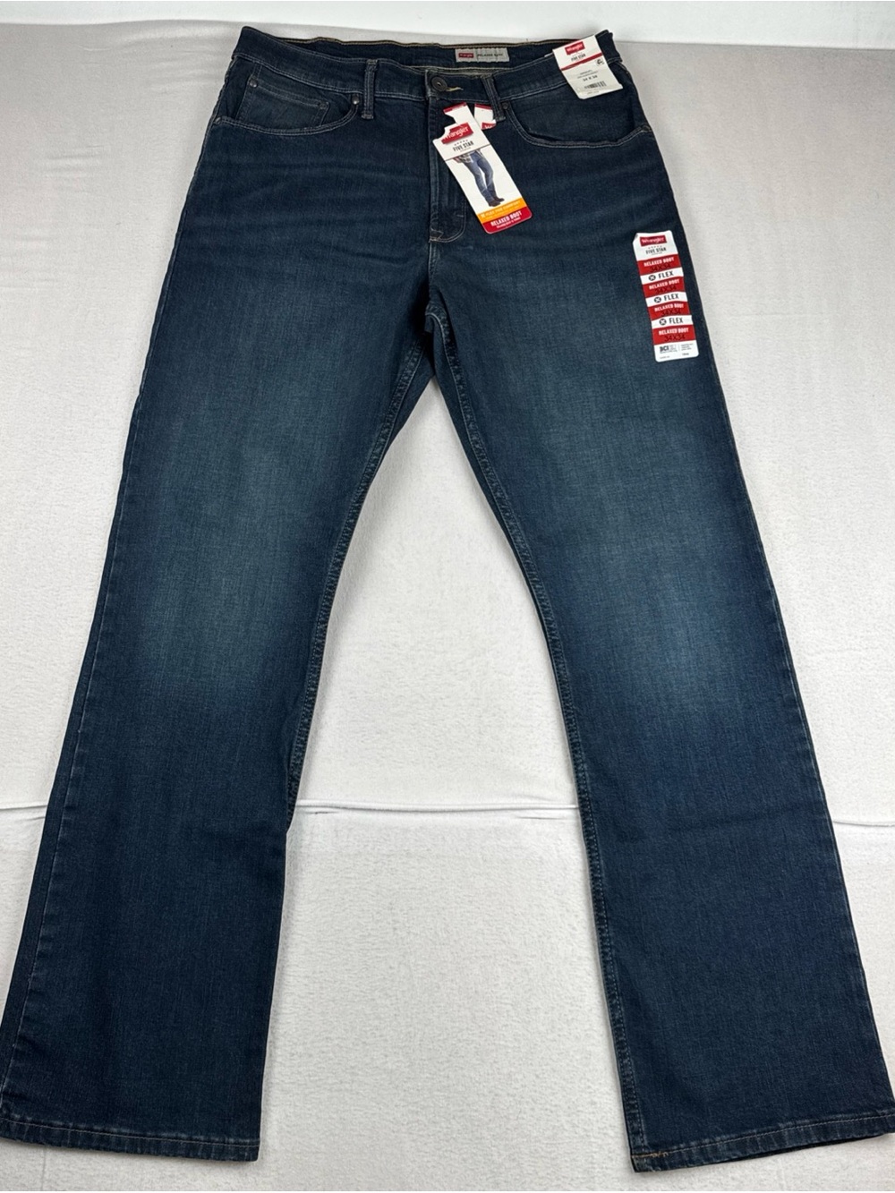 New! Wrangler Relaxed Boot Cut Flex Mens Blue Jeans 34*34 Western Cowboy Rodeo